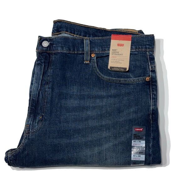 NWT $69.50 Levi's 569 Loose Straight Jeans Dark Wash Stretch Men's Size 40x30 - Picture 6 of 9